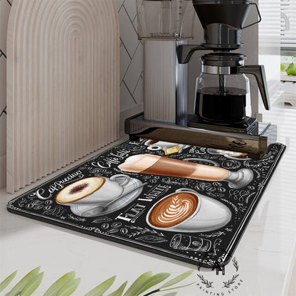 Retro Cafe Design Drain Pad Tableware Coffee Cup Placemat Kitchen Rugs Dish Drainer Absorbent Durable Napa Skin Bath Table Mat