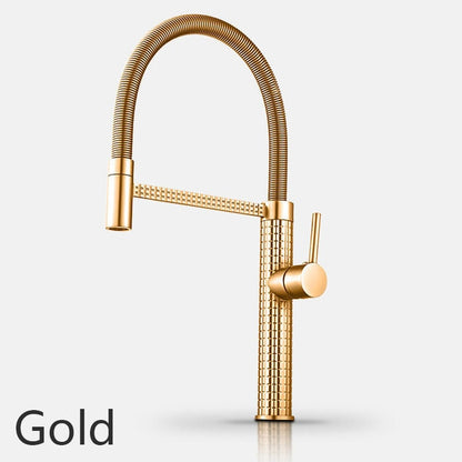 Luxury Kitchen Faucet Gold Brass Faucet for Kitchen Sink Rotatable Drop Down Spring Hot and Cold Water Mixers Tap Accessories