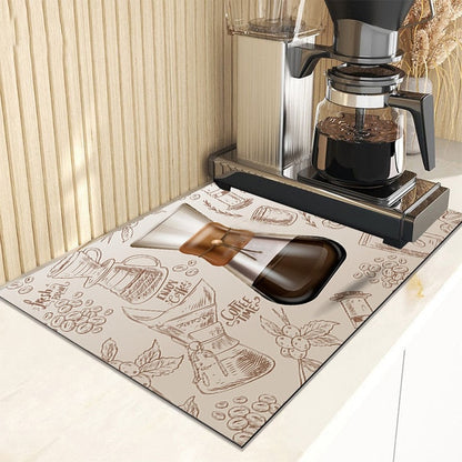 Retro Cafe Design Drain Pad Tableware Coffee Cup Placemat Kitchen Rugs Dish Drainer Absorbent Durable Napa Skin Bath Table Mat