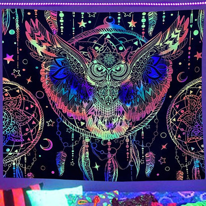 Black Light Tapestry Uv Reactive Psychedelic Skull Mushroom Wall Hanging Hippie Tapestry For Bedroom Home Decor Wall Decoration