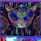 Black Light Tapestry Uv Reactive Psychedelic Skull Mushroom Wall Hanging Hippie Tapestry For Bedroom Home Decor Wall Decoration