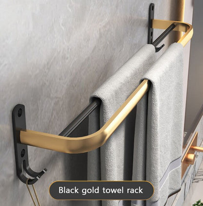 Black Gold Towel Rack Toilet Brush Holder Self Adhesive Bath Towel Rack Paper Holder Towel Bar Hanger Hooks Bathroom Accessories