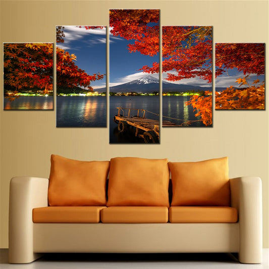 5 Pieces Canvas Painting Free Shipping Fuji Mountain Lake Flowers Poster on the Wall Decoration Modern Home Decor Picture Frames