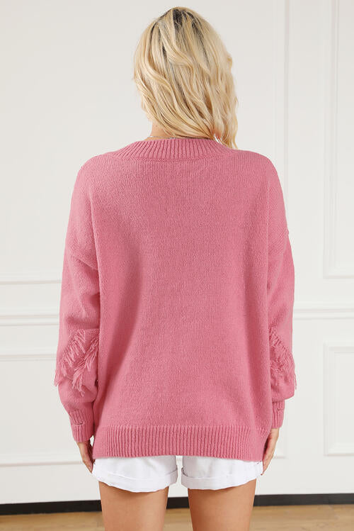 Fringe V-Neck Long Sleeve Sweater