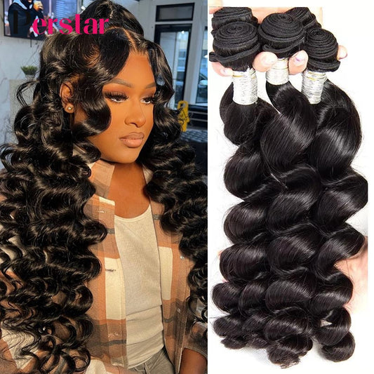 Perstar Brazilian Hair Loose Wave Bundles Human Hair Weave Bundles 1/3/4 PCS Human Hair Loose Wave Bundles Extensions 8-32 Inch