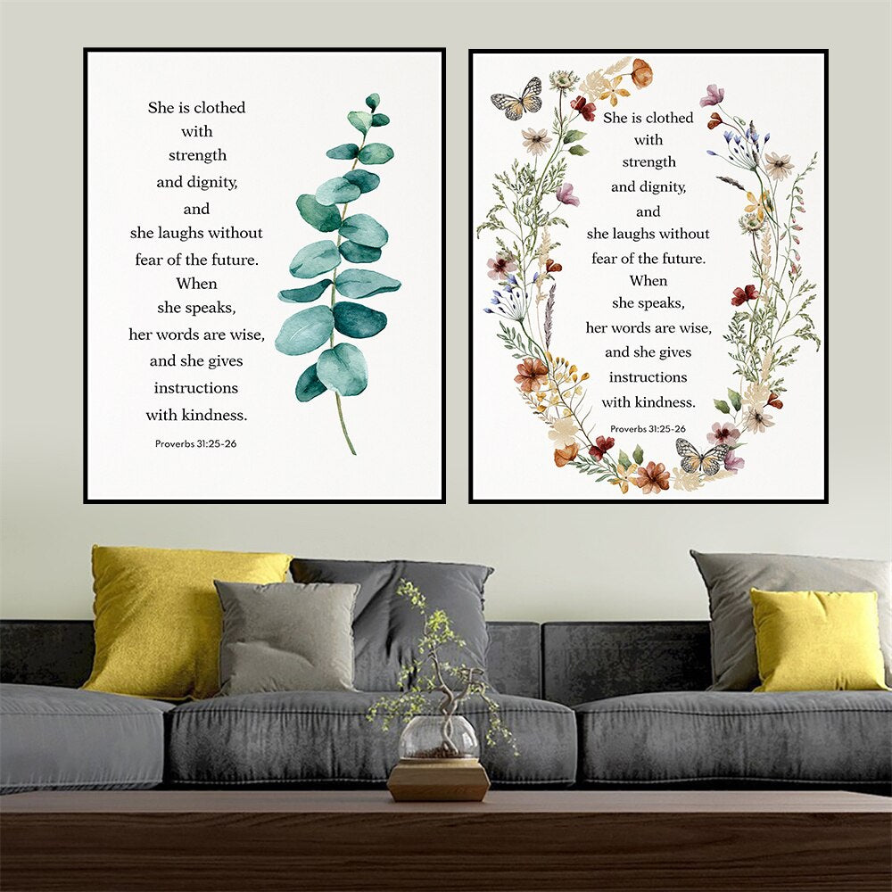 She is Clothed with Strength and Dignity Bible Verse Wall Art Posters And Prints Picture Canvas Painting Decoration Home Decor