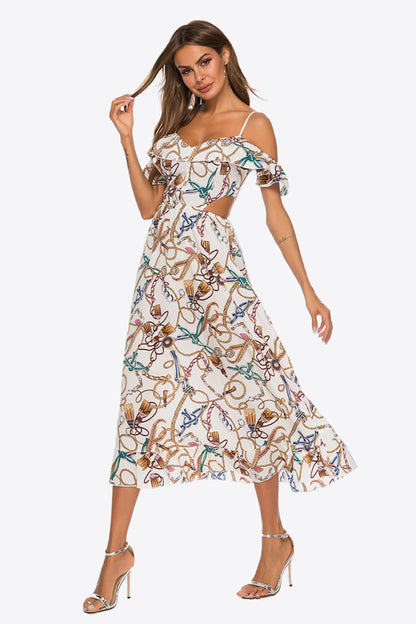 Printed Cutout Cold-Shoulder Dress