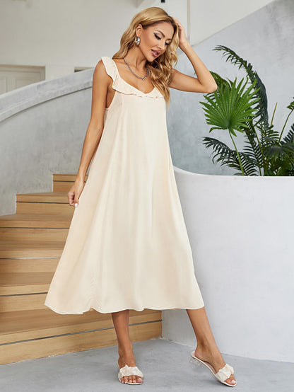 Ruffled V-Neck Midi Dress