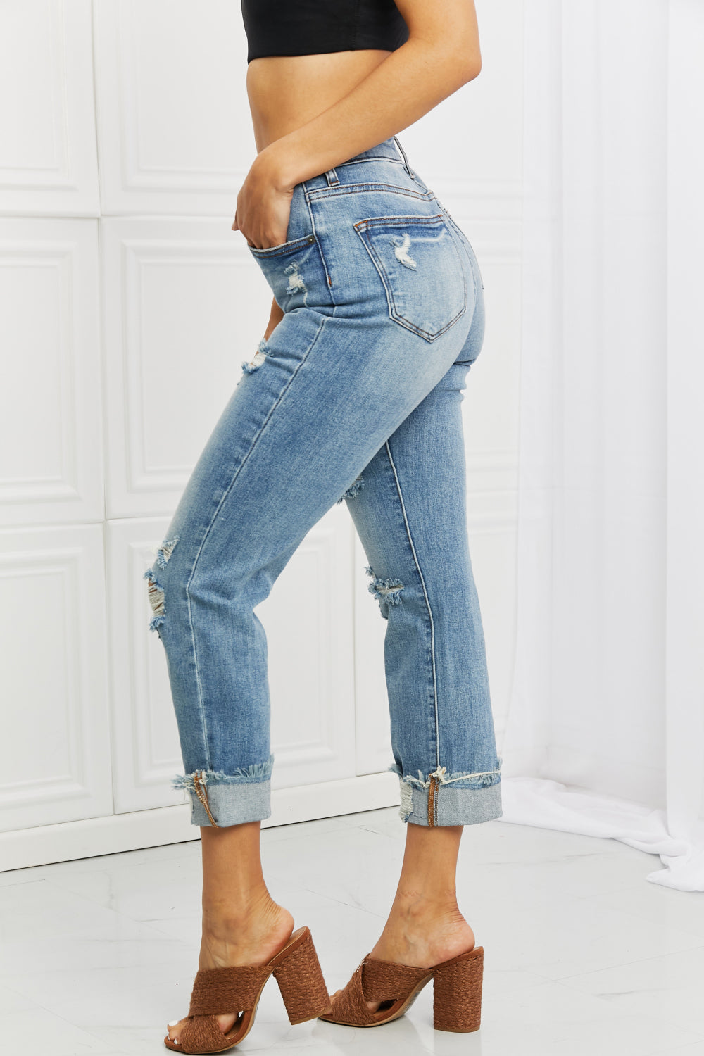 RISEN Full Size Leilani Distressed Straight Leg Jeans