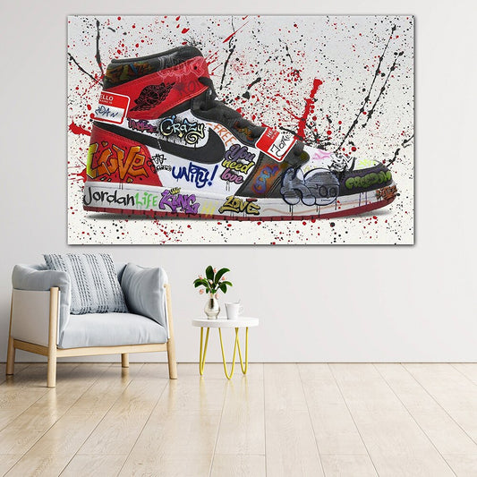 High Top Multicolor Graffiti Red Shoes Wall Art Posters And Prints Pictures Canvas Painting Decoration Home Decor for Bedroom