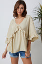 Ruffled V-Neck Half Sleeve Blouse