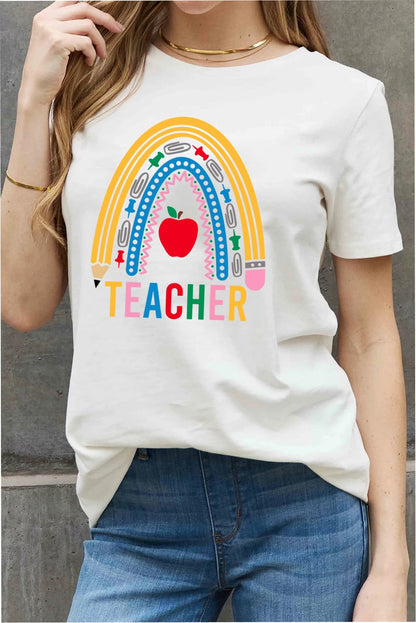 Simply Love Full Size TEACHER Rainbow Graphic Cotton Tee