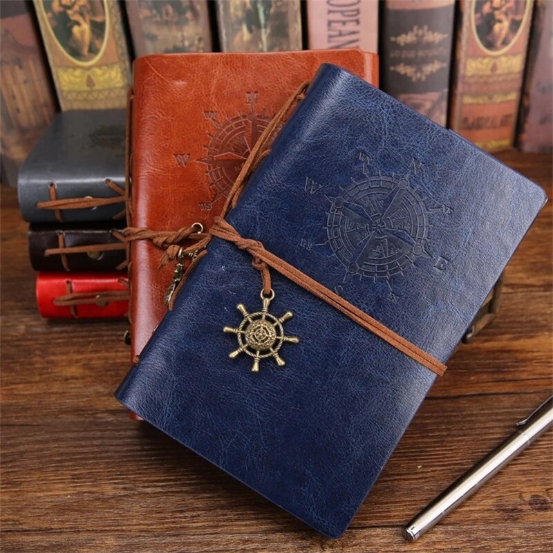 Writing Journal Spiral Notebook Diary Notepad Vintage Nautical Pirate Anchors PU Leather Retro Pendants Note Book Sketchbook