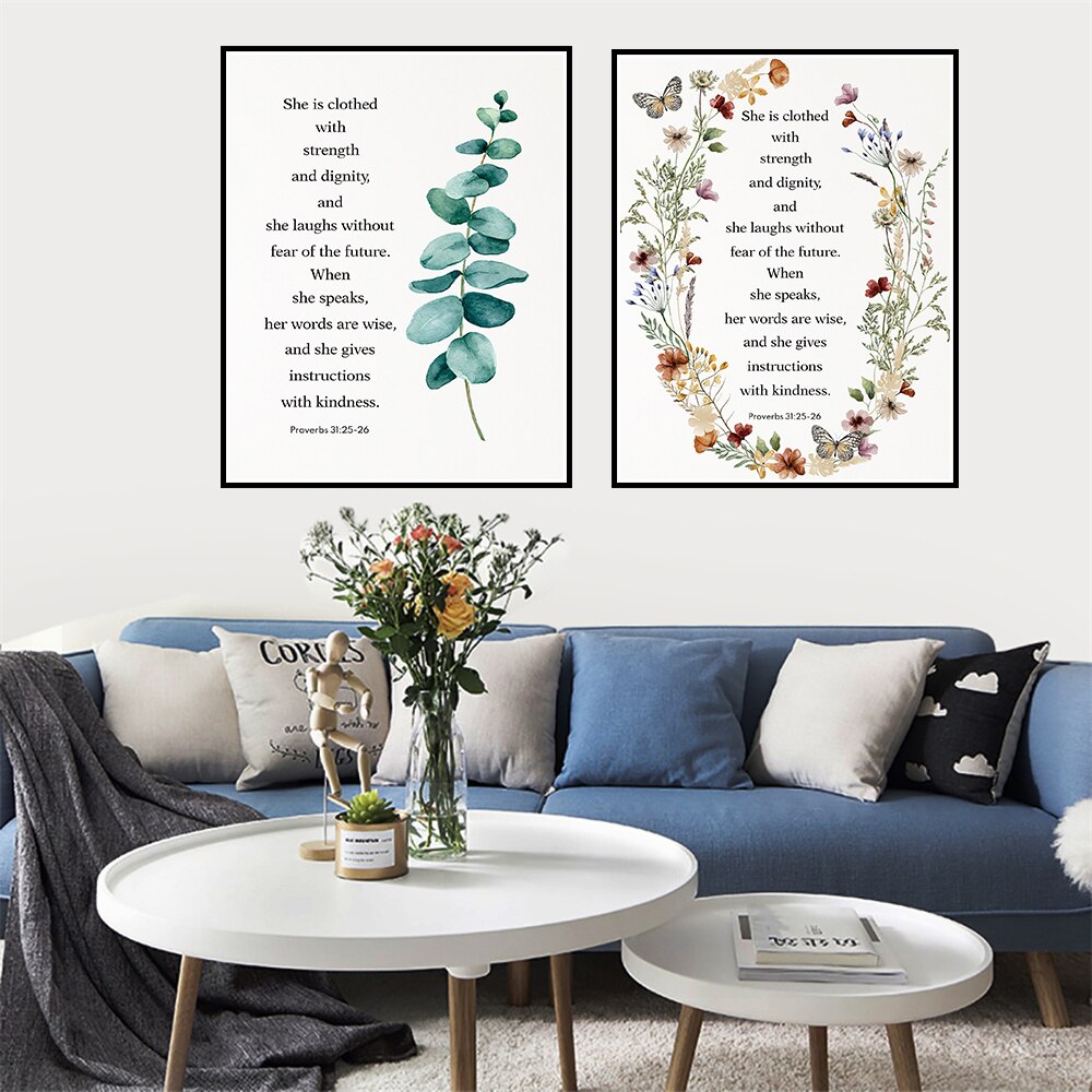 She is Clothed with Strength and Dignity Bible Verse Wall Art Posters And Prints Picture Canvas Painting Decoration Home Decor