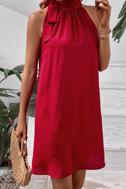 Tied Mock Neck Sleeveless Dress