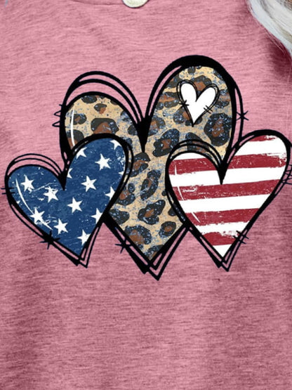 US Flag Leopard Heart Graphic Tee