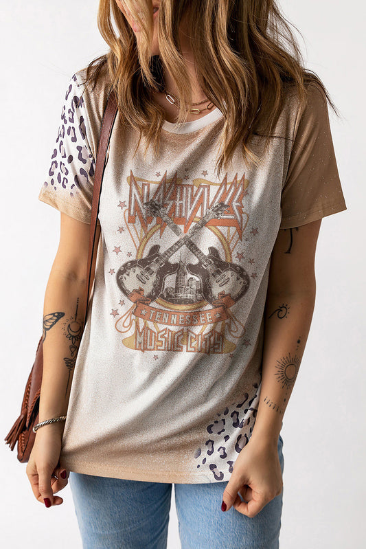 Short Sleeve Round Neck Guitar Graphic Tee