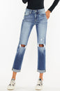 Kancan High Waist Distressed Hem Detail Cropped Straight Jeans