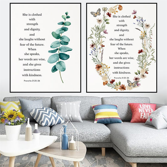 She is Clothed with Strength and Dignity Bible Verse Wall Art Posters And Prints Picture Canvas Painting Decoration Home Decor