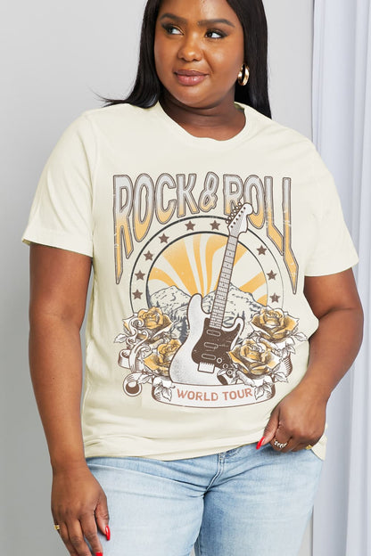 Simply Love Full Size ROCK & ROLL WORLD TOUR Graphic Cotton Tee