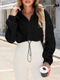 Drawstring Zip Up Dropped Shoulder Sweatshirt