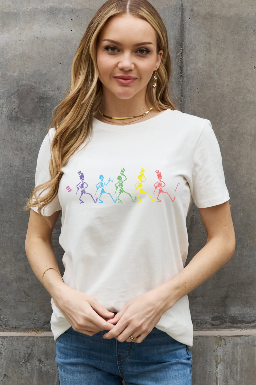 Simply Love Full Size Dancing Skeleton Graphic Cotton Tee