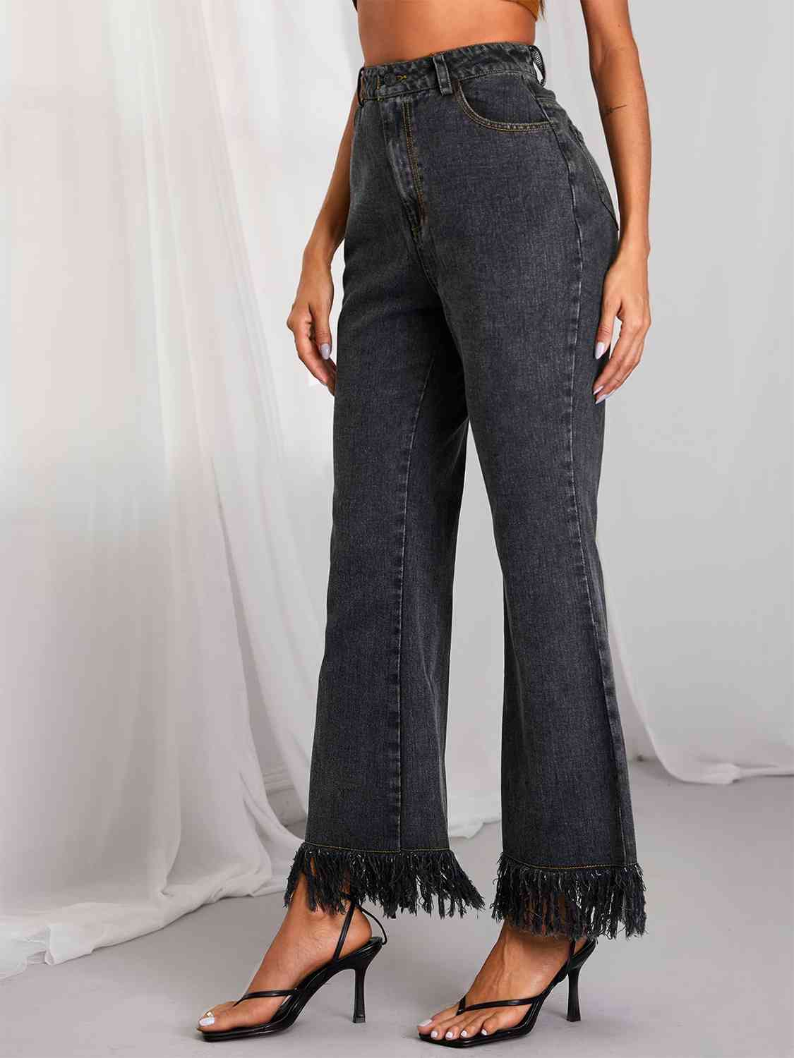 Fringe Detail Wide Leg Jeans