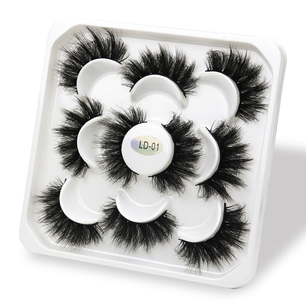 5 Pairs 25mm 3D Mink Lashes Bulk Russian Volume Fluffy Natural False Eyelashes Thick Dramatic Mink Eyelashes Wholesale maquiagem