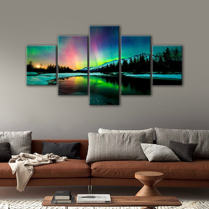 5 Pieces Wall Art Hd Aurora Scenery Painting On Canvas Prints Landscape Pictures For Home Decoration Office Wall Decor Framed