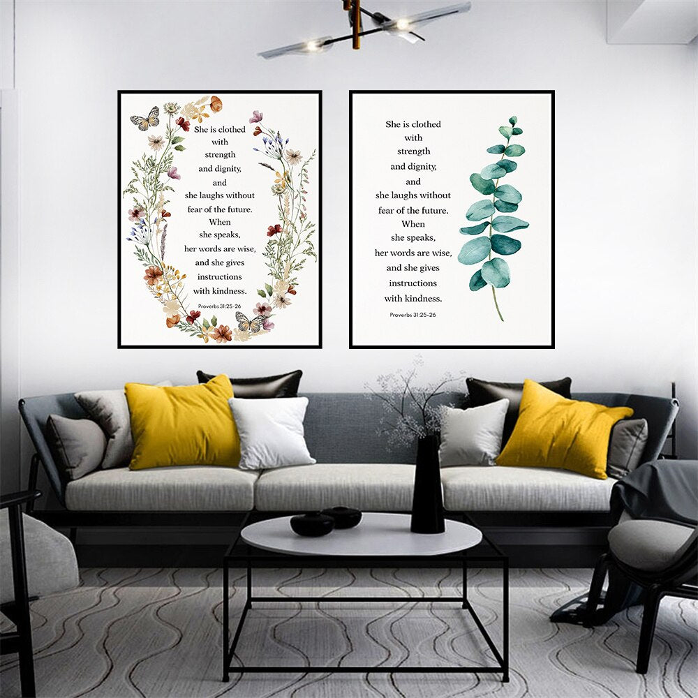 She is Clothed with Strength and Dignity Bible Verse Wall Art Posters And Prints Picture Canvas Painting Decoration Home Decor