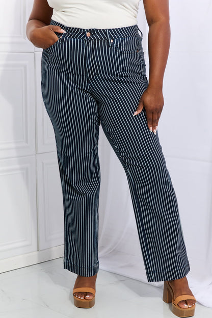 Judy Blue Cassidy Full Size High Waisted Tummy Control Striped Straight Jeans