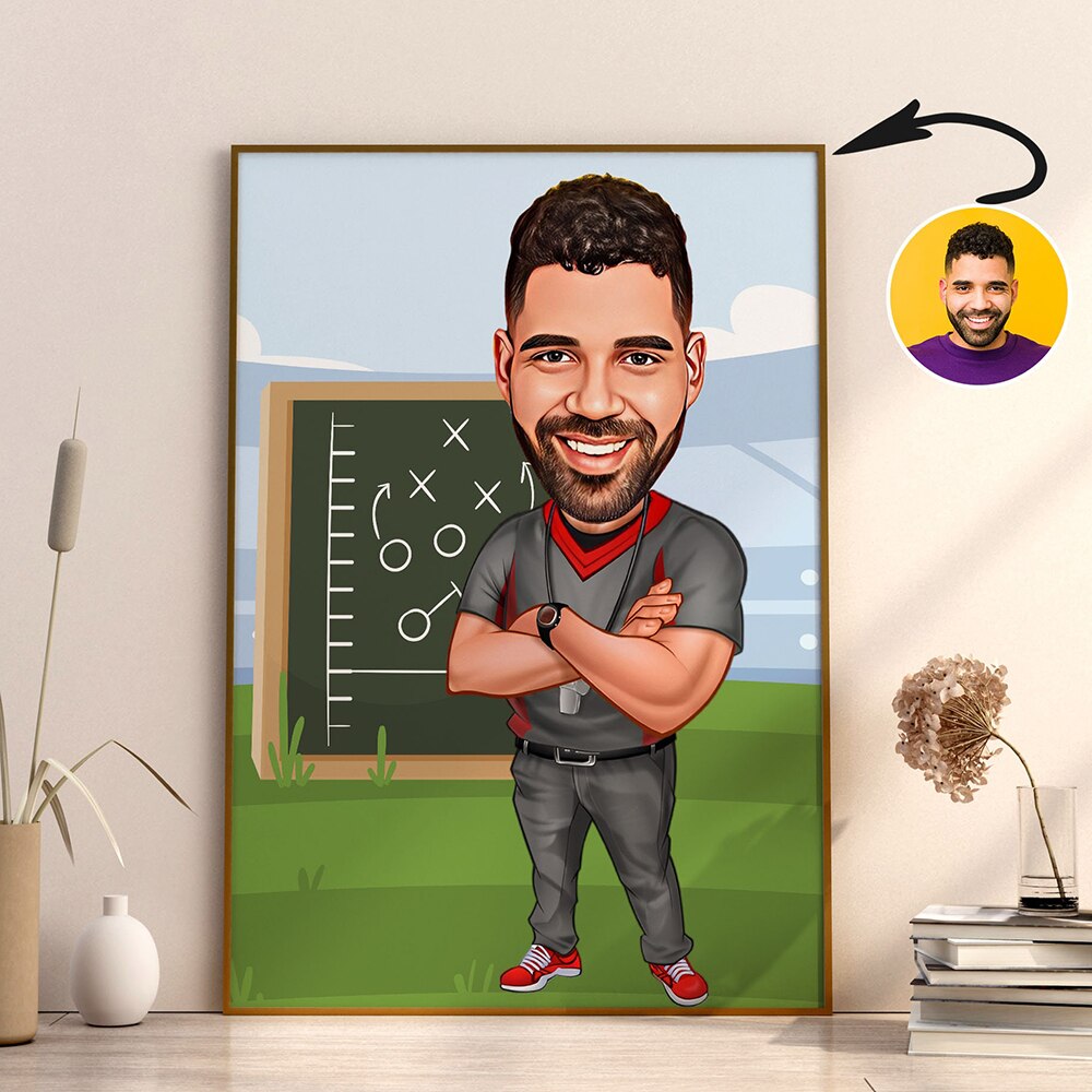 Personalized Football Basketball Coach Sports Cartoon Wall Art Poster And Prints Picture Canvas Painting Decoration for Stadium