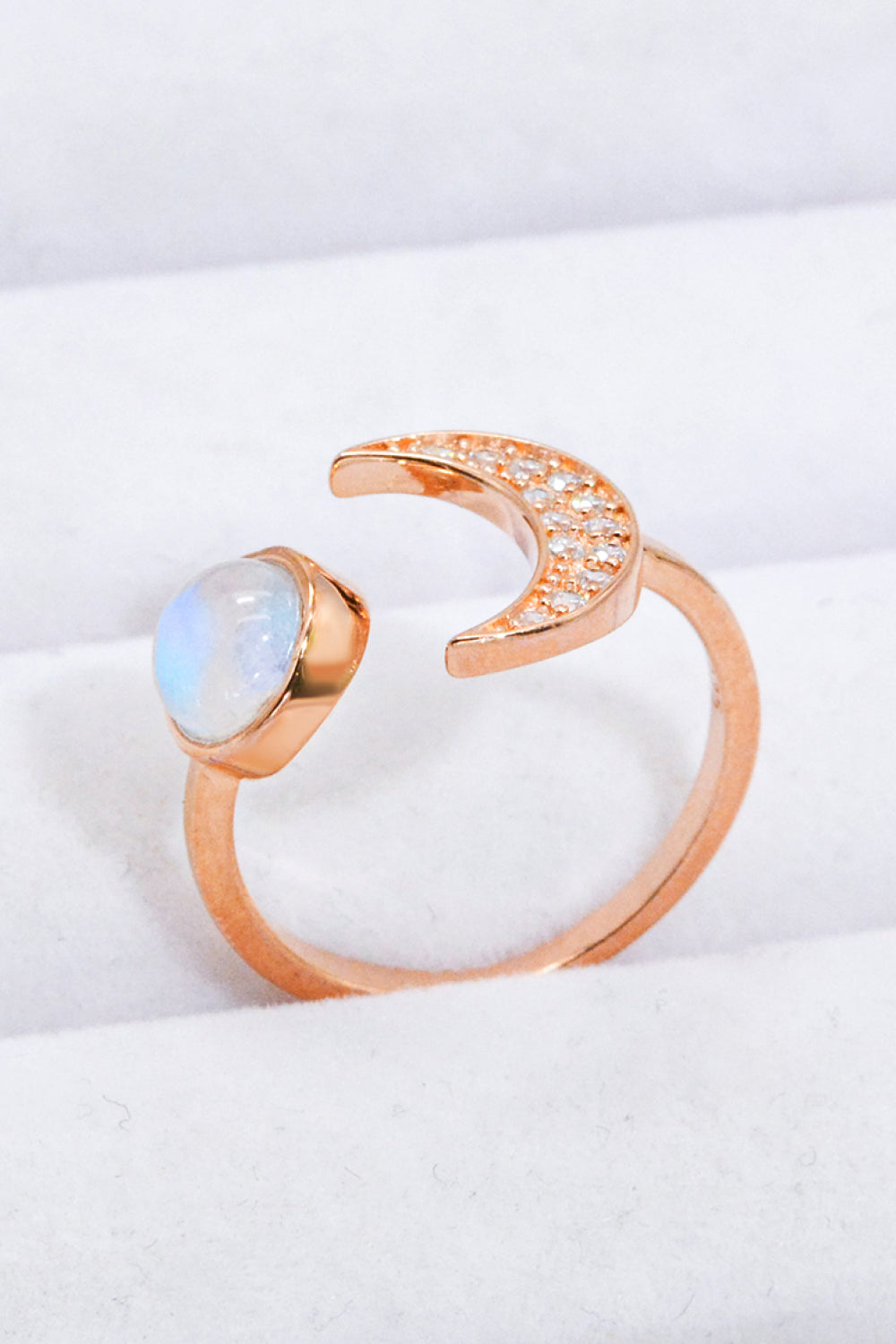 Natural Moonstone and Zircon Sun & Moon Open Ring