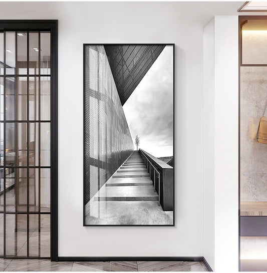 Modern Building Space Black White  Art Canvas Painting  Abstract Style Picture Decoration Poster  For Home Decor Wall Painting