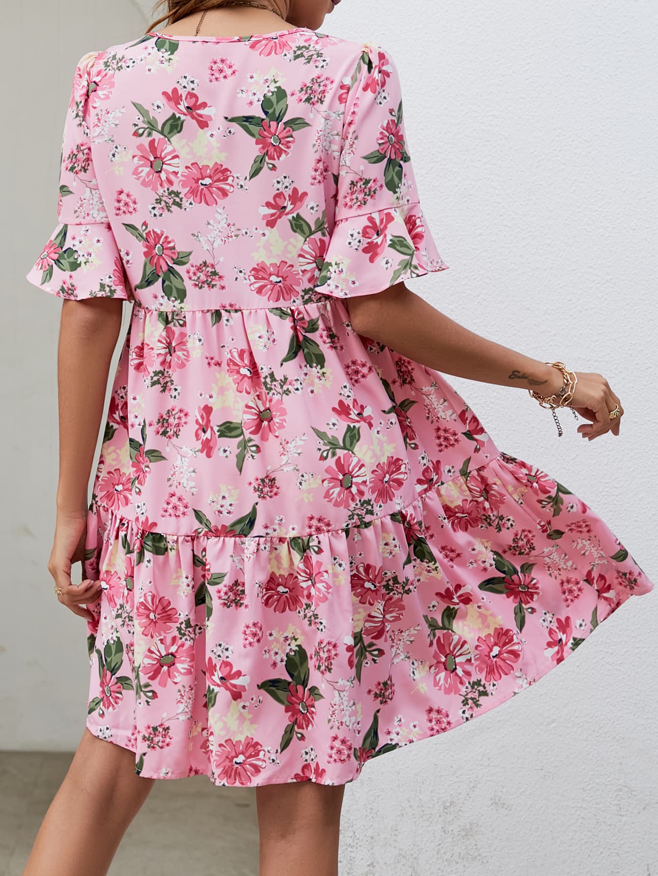 Printed V-Neck Knee-Length Dress