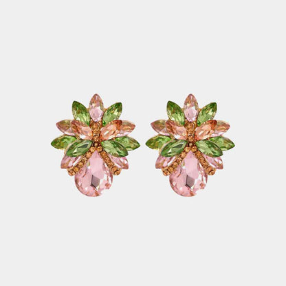 Flower Shape Glass Stone Stud Earrings