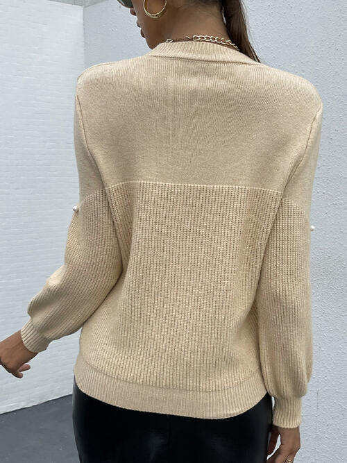 Pearl Detail Round Neck Sweater