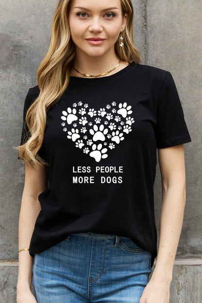 Simply Love Full Size LESS PEOPLE MORE DOGS Heart Graphic Cotton Tee