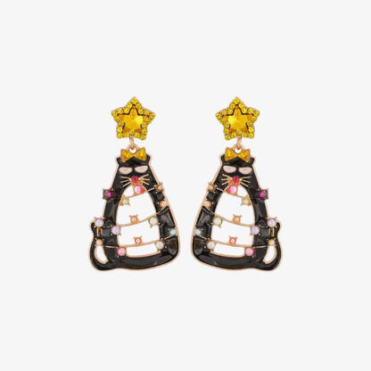 Rhinestone Alloy Cat Earrings