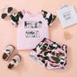 HELLO GIRL Graphic Tee and Camouflage Shorts Set