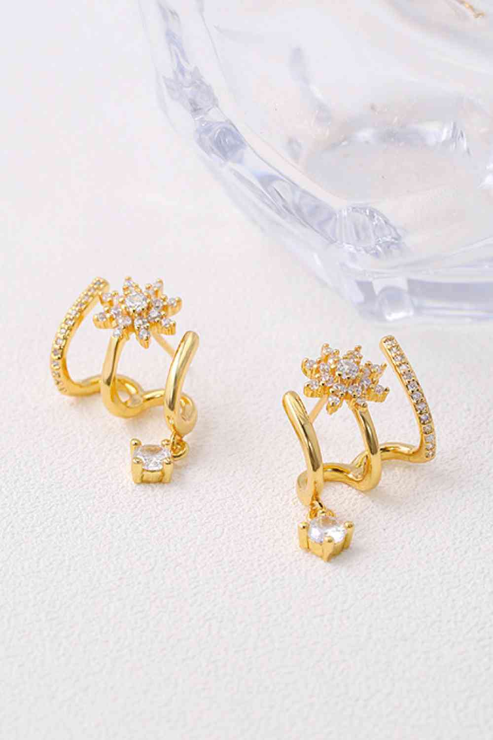 18K Gold Plated Flower Zircon Earrings