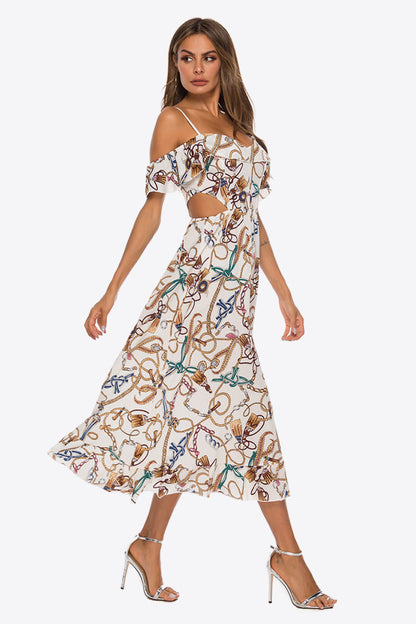 Printed Cutout Cold-Shoulder Dress