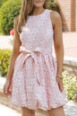 Floral Round Neck Tie Waist Sleeveless Dress