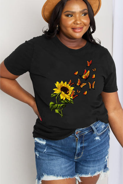 Simply Love Full Size Sunflower Butterfly Graphic Cotton Tee