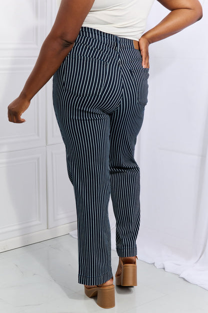 Judy Blue Cassidy Full Size High Waisted Tummy Control Striped Straight Jeans