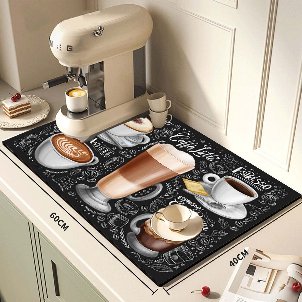 Retro Cafe Design Drain Pad Tableware Coffee Cup Placemat Kitchen Rugs Dish Drainer Absorbent Durable Napa Skin Bath Table Mat