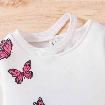 Butterfly Print Round Neck Long Sleeve Top and Pants Set