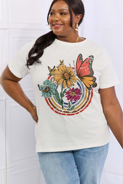 Simply Love Full Size Flower & Butterfly Graphic Cotton Tee