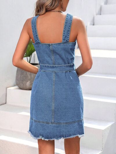 Button Up Raw Hem Denim Dress