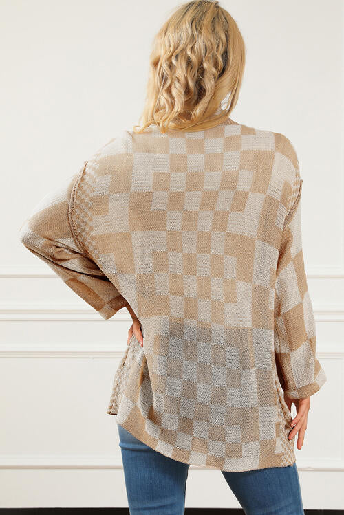 Checkered Open Front Cardigan